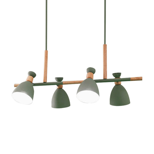 Nordic Metal And Wood Hanging Lamp With 4-Light Tilt Shade In Green/Grey/White