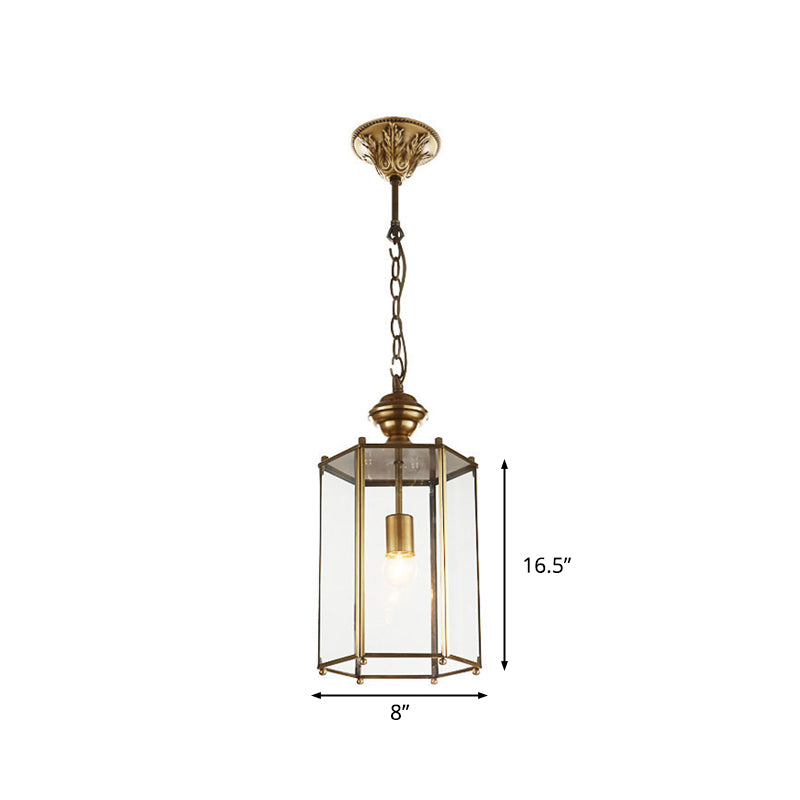 Traditional Brass Lantern Pendant Light With Clear Glass - Ceiling Hanging Fixture