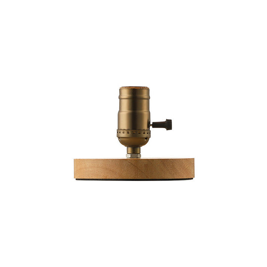 Farmhouse Bedside Table Lamp: Wooden Circular Base With Exposed Bulb In Brass