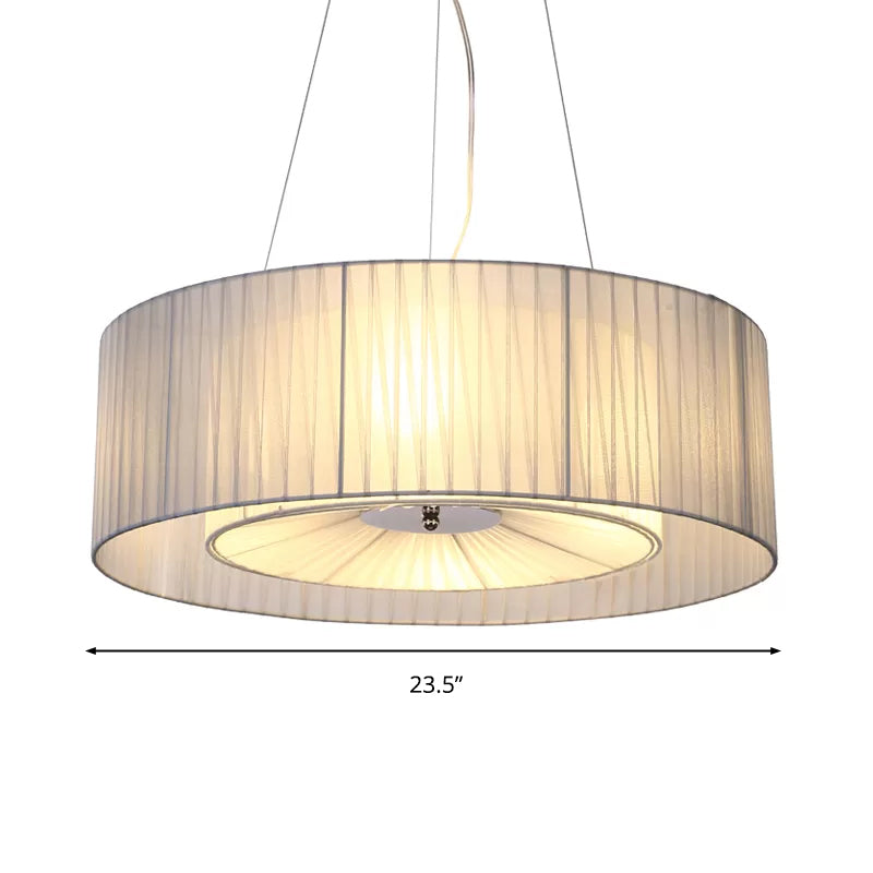 Nordic Fabric 3-Light Drum Pendant Chandelier White For Living Room - 18/21.5/25.5 Wide