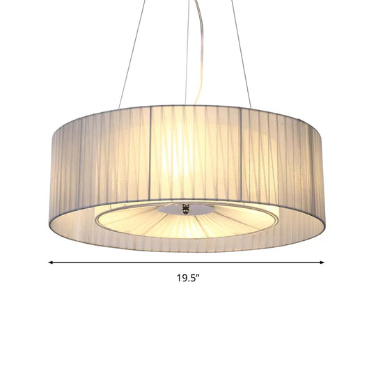 Nordic Fabric 3-Light Drum Pendant Chandelier White For Living Room - 18/21.5/25.5 Wide