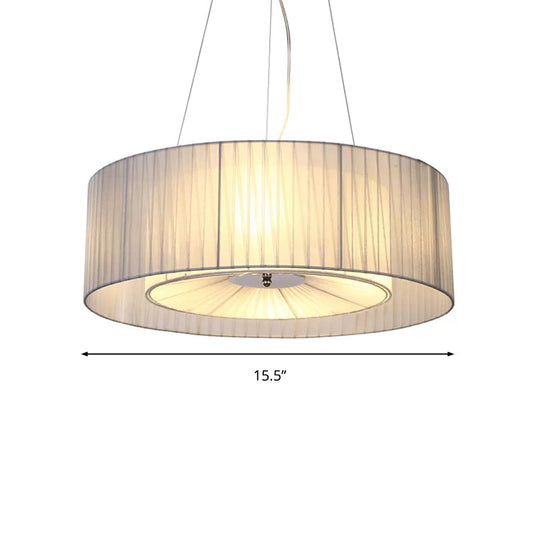 Nordic Fabric 3-Light Drum Pendant Chandelier White For Living Room - 18/21.5/25.5 Wide