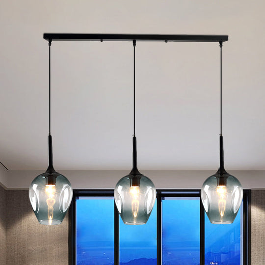 Tulip Cluster Pendant Lamp Modern Amber/Smoke/Blue Glass 3 Lights Black Ceiling Hung Light With