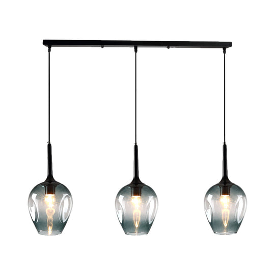 Tulip Cluster Pendant Lamp Modern Amber/Smoke/Blue Glass 3 Lights Black Ceiling Hung Light With