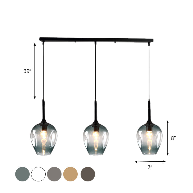 Tulip Cluster Pendant Lamp Modern Amber/Smoke/Blue Glass 3 Lights Black Ceiling Hung Light With