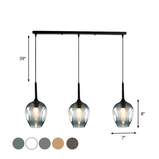 Tulip Cluster Pendant Lamp Modern Amber/Smoke/Blue Glass 3 Lights Black Ceiling Hung Light With