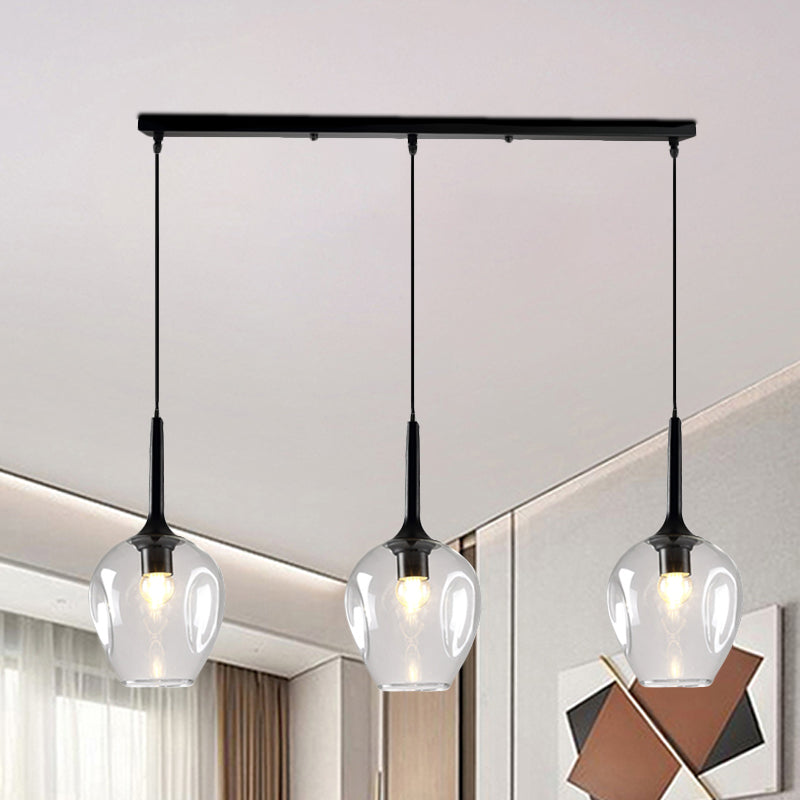 Tulip Cluster Pendant Lamp Modern Amber/Smoke/Blue Glass 3 Lights Black Ceiling Hung Light With