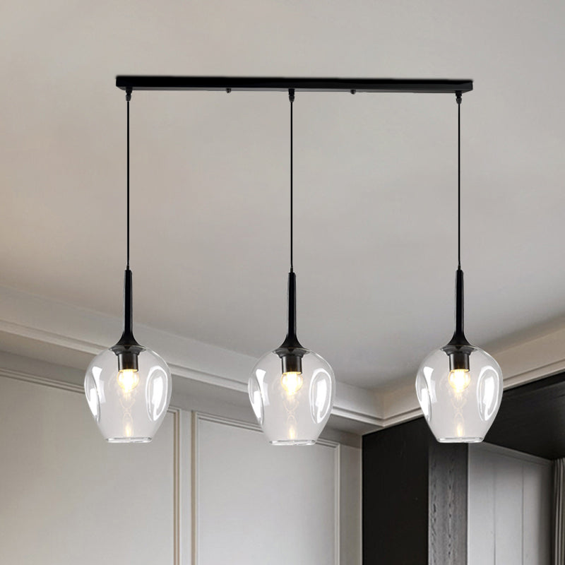 Tulip Cluster Pendant Lamp Modern Amber/Smoke/Blue Glass 3 Lights Black Ceiling Hung Light With