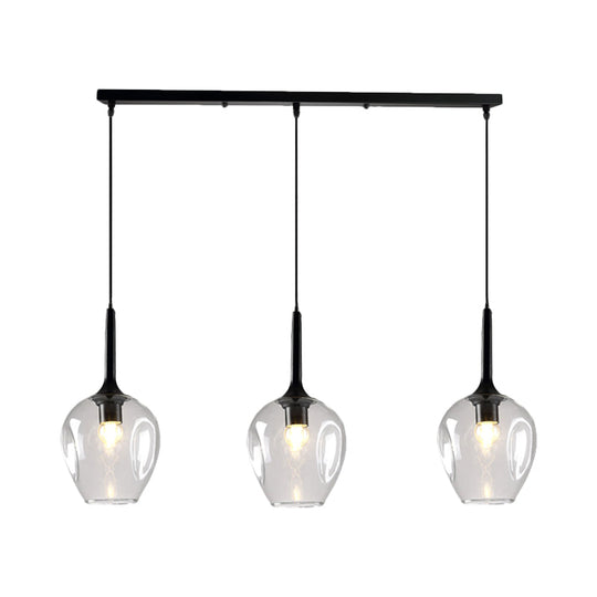 Tulip Cluster Pendant Lamp Modern Amber/Smoke/Blue Glass 3 Lights Black Ceiling Hung Light With