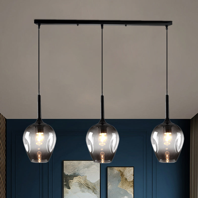 Tulip Cluster Pendant Lamp Modern Amber/Smoke/Blue Glass 3 Lights Black Ceiling Hung Light With