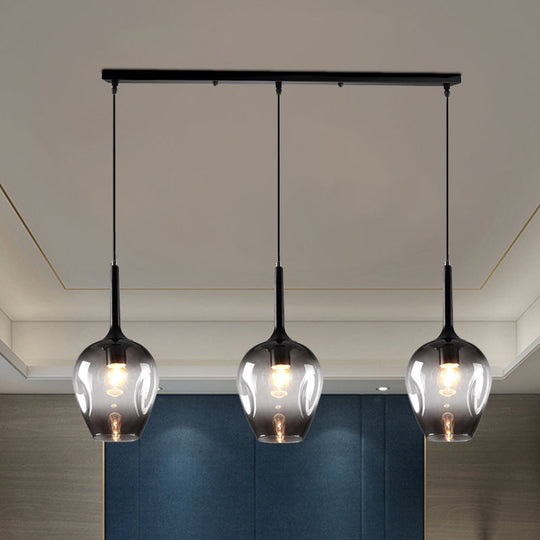 Tulip Cluster Pendant Lamp Modern Amber/Smoke/Blue Glass 3 Lights Black Ceiling Hung Light With