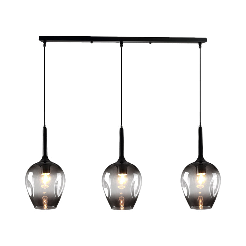 Tulip Cluster Pendant Lamp Modern Amber/Smoke/Blue Glass 3 Lights Black Ceiling Hung Light With