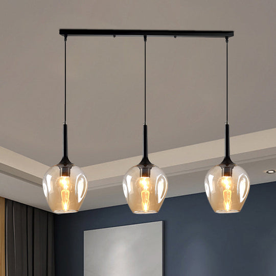 Tulip Cluster Pendant Lamp Modern Amber/Smoke/Blue Glass 3 Lights Black Ceiling Hung Light With