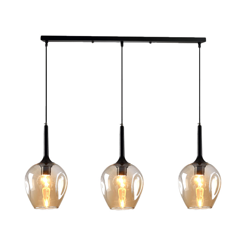 Tulip Cluster Pendant Lamp Modern Amber/Smoke/Blue Glass 3 Lights Black Ceiling Hung Light With