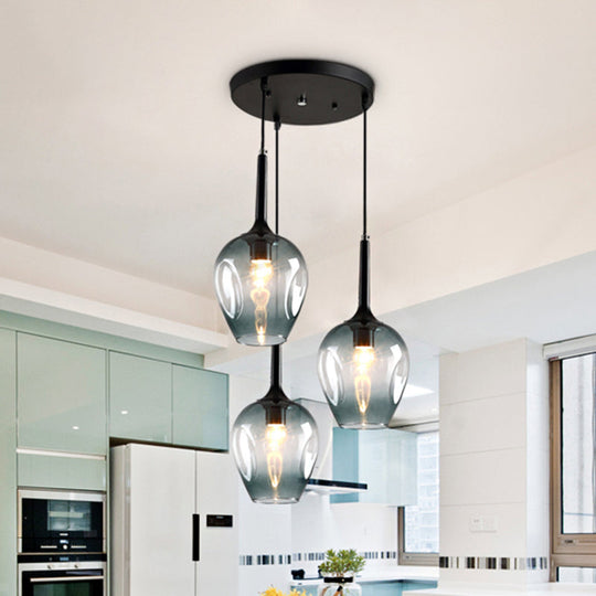 Modern Black Tulip Cluster Pendant Lamp With 3 Colored Glass Shades