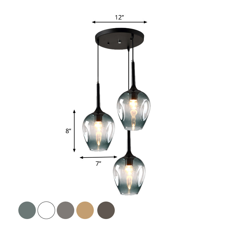 Riley - Black Black Tulip Cluster Lighting Modernist 3 Lights Amber/Smoke/Blue Glass Hanging Ceiling Lamp with Spiral Design