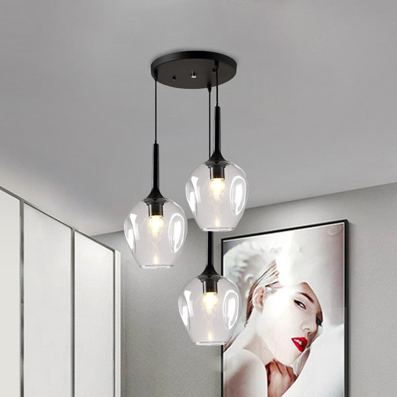 Modern Black Tulip Cluster Pendant Lamp With 3 Colored Glass Shades