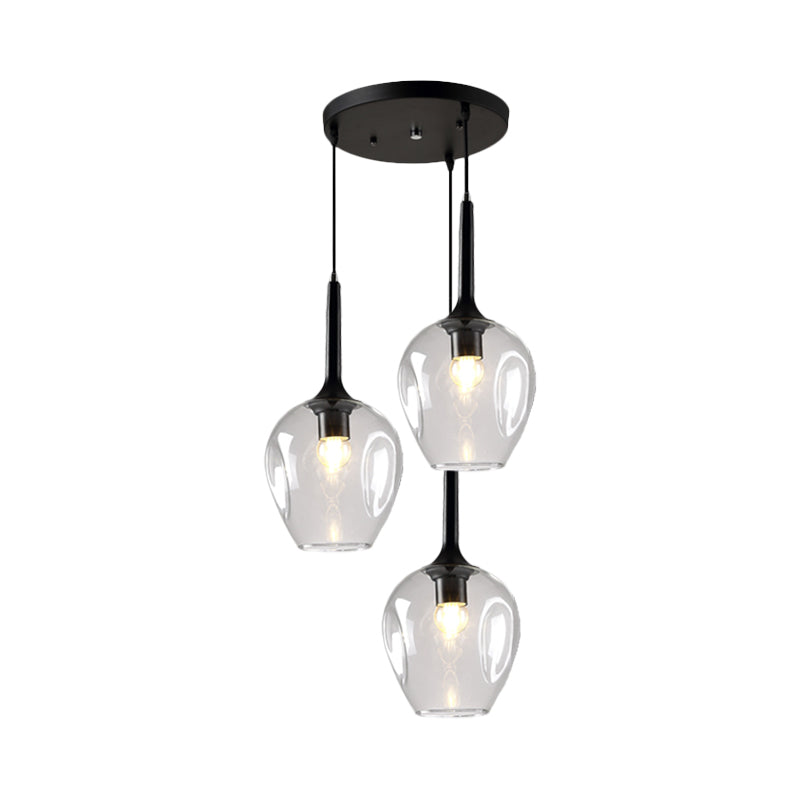 Riley - Black Black Tulip Cluster Lighting Modernist 3 Lights Amber/Smoke/Blue Glass Hanging Ceiling Lamp with Spiral Design