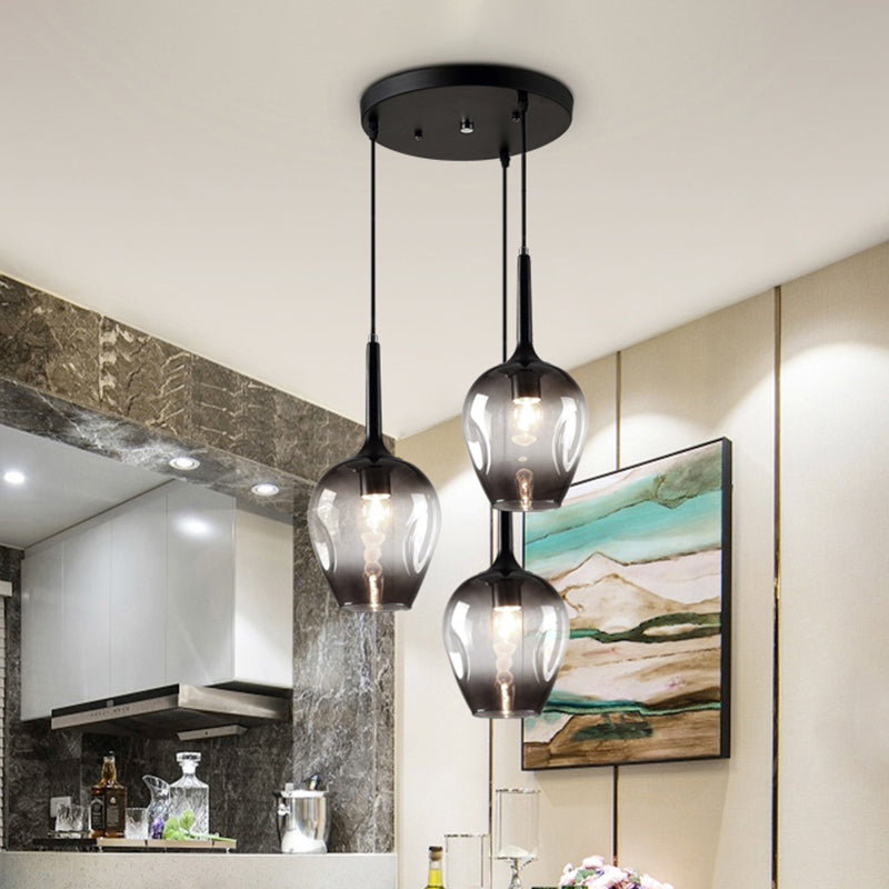 Modern Black Tulip Cluster Pendant Lamp With 3 Colored Glass Shades