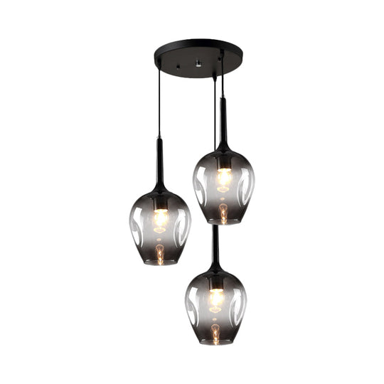 Modern Black Tulip Cluster Pendant Lamp With 3 Colored Glass Shades