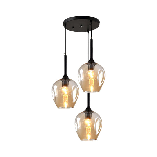 Modern Black Tulip Cluster Pendant Lamp With 3 Colored Glass Shades