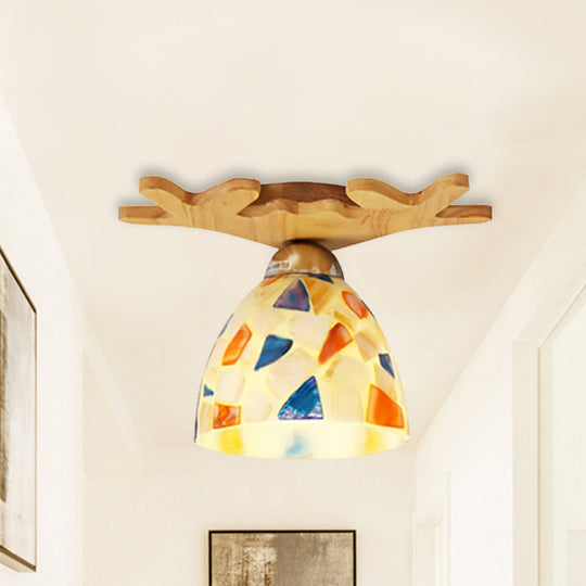 Antique Deer Horn Ceiling Light: Elegant Shop Glass Lamp Beige