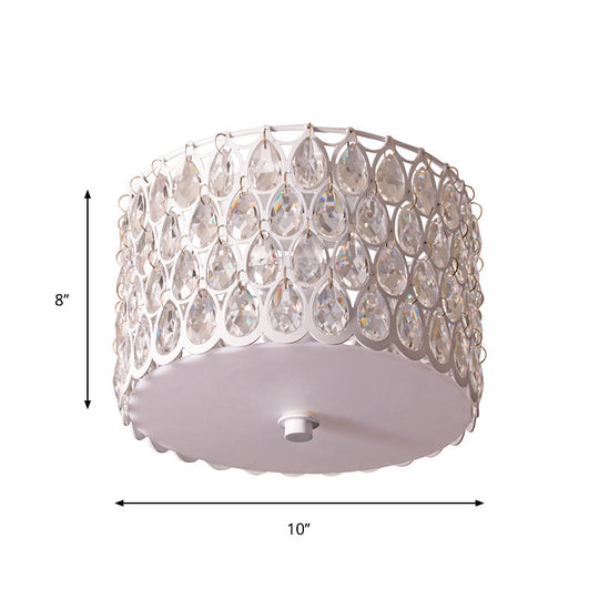 White Crystal Round Flush Lamp - Simplicity 2-Light Ceiling Mount With Iron Mesh