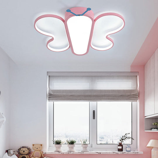 Insect Cute Butterfly Flush Mount Light In Pink For Girls Bedroom Balcony / Warm