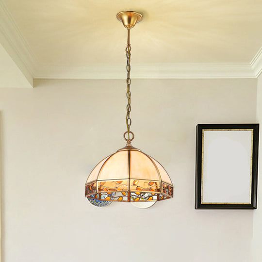 Opal Frosted Glass Dome Pendant Light - Colonial Beige 1-Head Hanging Fixture For Dining Room