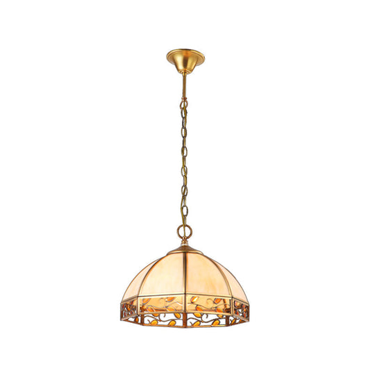 Opal Frosted Glass Dome Pendant Light - Colonial Beige 1-Head Hanging Fixture For Dining Room