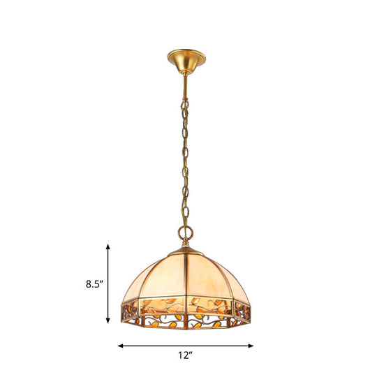 Opal Frosted Glass Dome Pendant Light - Colonial Beige 1-Head Hanging Fixture For Dining Room