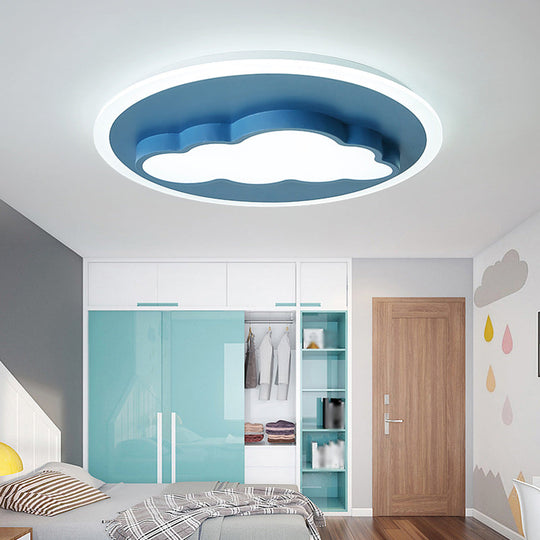 Cartoon Acrylic Blue LED Ceiling Lamp for Kids Bedroom - Cloud/Rudder Flush Light Fixture