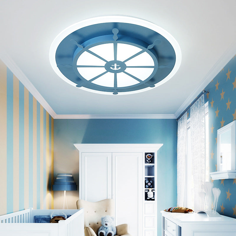 Cartoon Acrylic Blue LED Ceiling Lamp for Kids Bedroom - Cloud/Rudder Flush Light Fixture