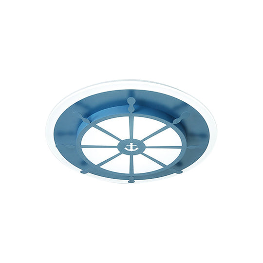 Cartoon Acrylic Blue Led Ceiling Lamp For Kids Bedroom - Cloud/Rudder Flush Light Fixture