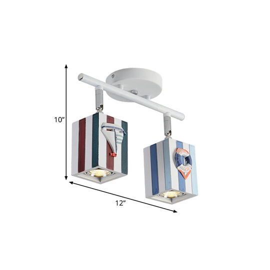 Nautical Flush Mount Ceiling Light With Rotatable Cuboid And 1/2/4 Heads 5W/10W Resin For Kids Room