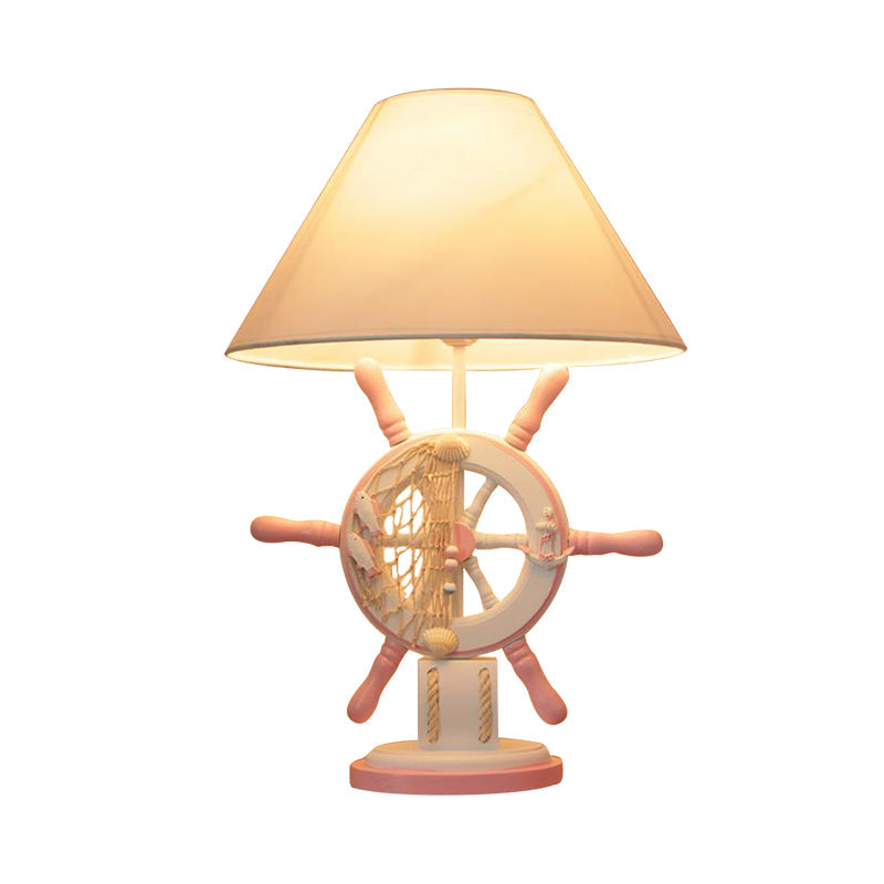 Kids Wooden Rudder Table Lamp In Pink/Blue/Green With Dimmer & Power Switch - Bedside Night Light