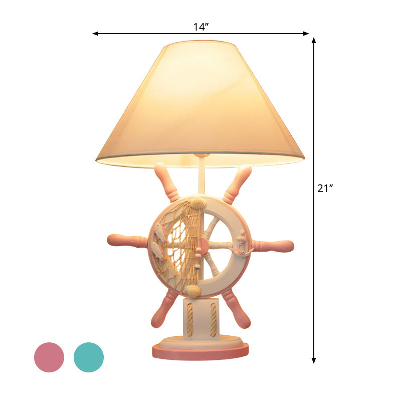 Kids Wooden Rudder Table Lamp In Pink/Blue/Green With Dimmer & Power Switch - Bedside Night Light