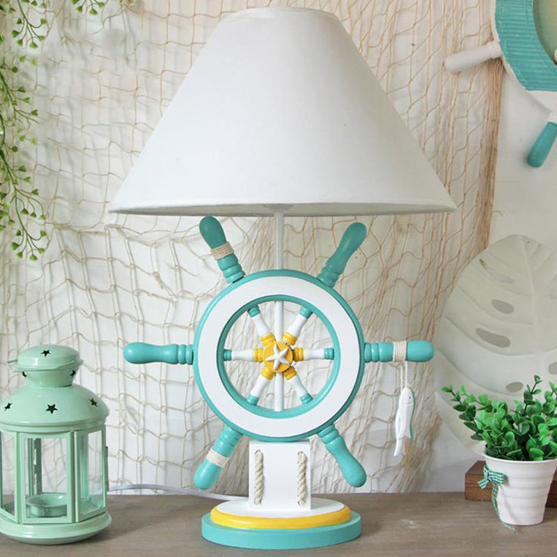 Kids Wooden Rudder Table Lamp In Pink/Blue/Green With Dimmer & Power Switch - Bedside Night Light