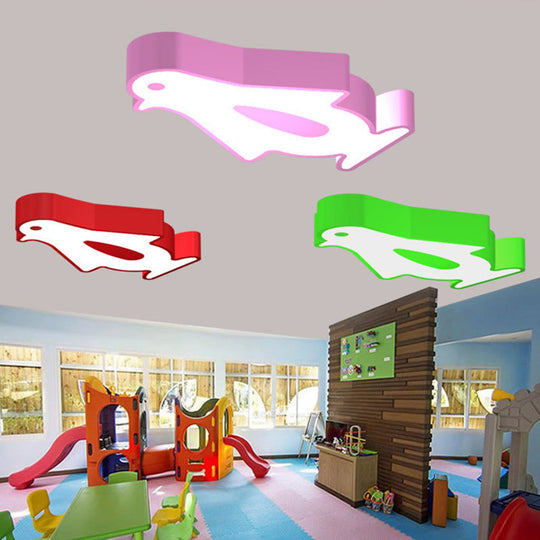 Penguin Led Flush Mount Lighting For Kids Metal Kindergarten Ceiling Lamp - Red/Pink/Yellow Green