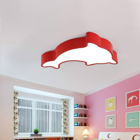 Dolphin Nursery Led Ceiling Lamp Cartoon Flush Mount Light In Red/Yellow/Blue 19.5/23.5 Width Red /