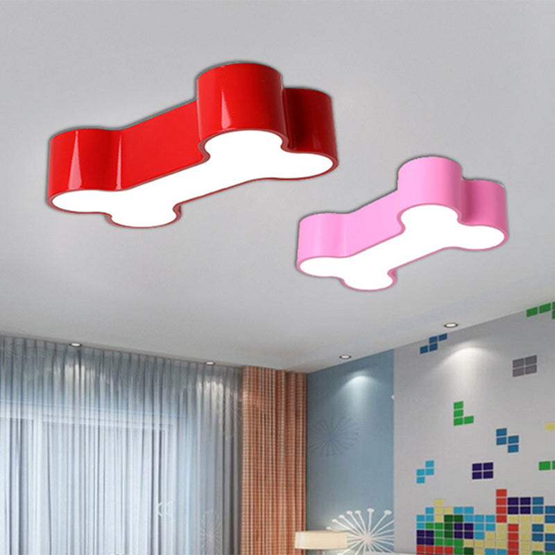 Cartoon Led Dog Bone Flushmount Ceiling Light - Metal Red/Yellow/Green 19.5/23.5 Width