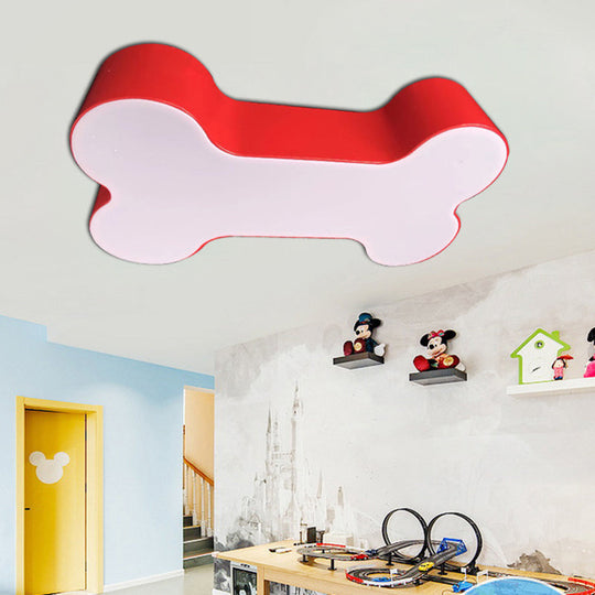 Cartoon Led Dog Bone Flushmount Ceiling Light - Metal Red/Yellow/Green 19.5/23.5 Width Red / 19.5