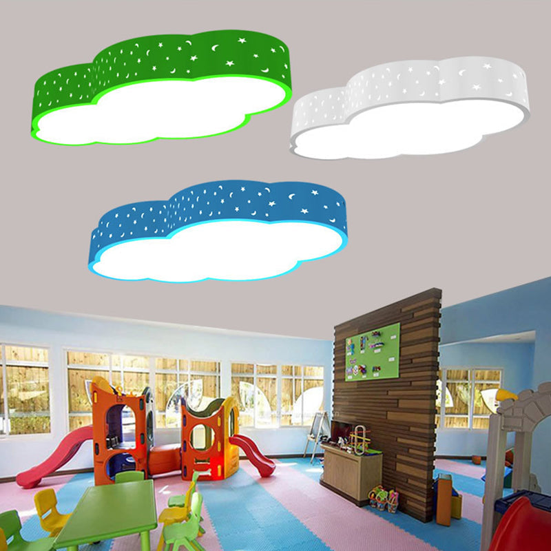 Kindergarten LED Flushmount Ceiling Light - 18"/20.5" W - Cloud Acrylic Shade - White/Yellow/Blue - Kid-Friendly Design