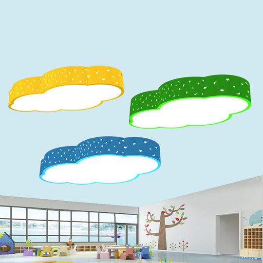 Kindergarten LED Flushmount Ceiling Light - 18"/20.5" W - Cloud Acrylic Shade - White/Yellow/Blue - Kid-Friendly Design