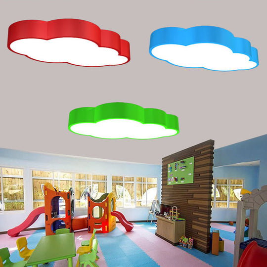 Cloud Shaped Nursery Ceiling Lamp Acrylic LED Cartoon Flush Mount Lighting Fixture in Red/Yellow/Blue