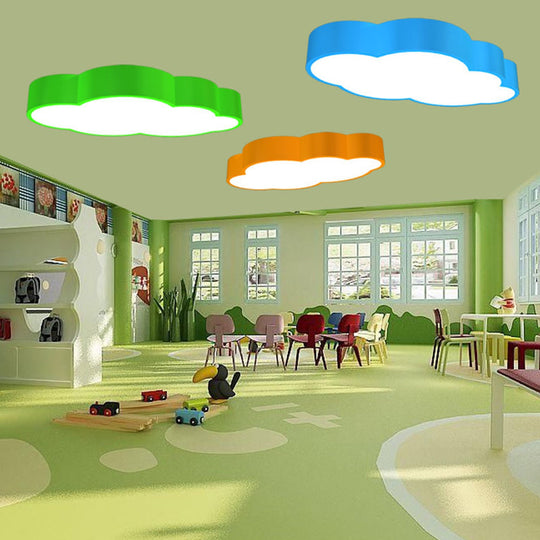 Cloud Shaped Nursery Ceiling Lamp - Led Flush Mount Lighting Fixture (18/20.5) In Red/Yellow/Blue