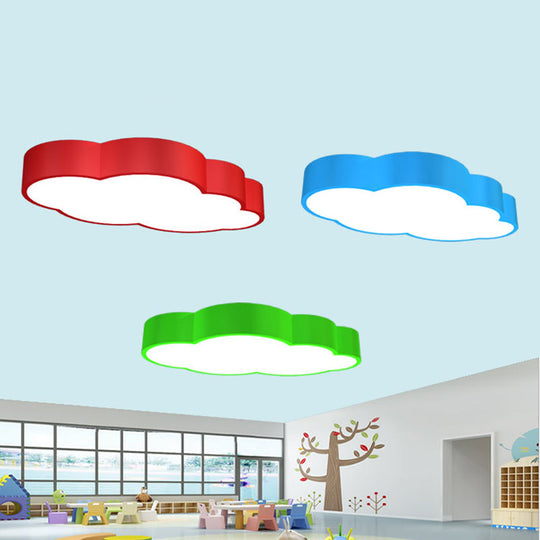 Cloud Shaped Nursery Ceiling Lamp Acrylic LED Cartoon Flush Mount Lighting Fixture in Red/Yellow/Blue