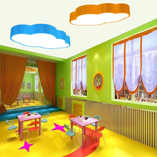 Cloud Shaped Nursery Ceiling Lamp Acrylic LED Cartoon Flush Mount Lighting Fixture in Red/Yellow/Blue