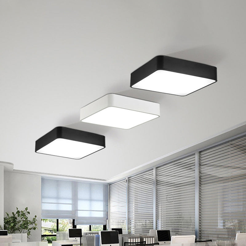 Nordic Square Flush Mount Lamp: Acrylic LED Ceiling Light for Office (Black/White, 16"/23.5"/39" Wide)