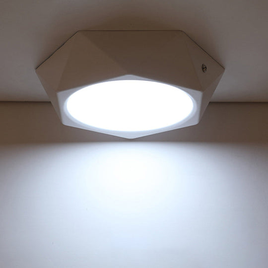 Simple LED Ceiling Lamp: Polygon Office Flush Light Fixture, Aluminum, White, 6w/12w/18w